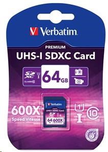VERBATIM SDXC karta 64GB PREMIUM, UHS-1, Class 10 (R:90/W:25 MB/s)