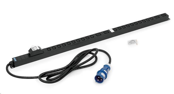 TRITON Vertikální rozvodný panel 20x IEC C13 + 4x IEC C19, 2x16A jistič, výška 1281mm, černý