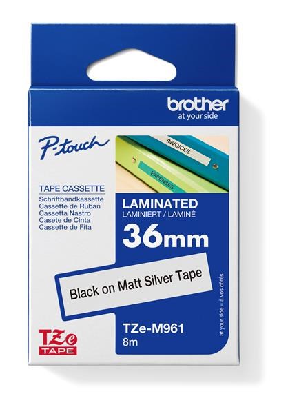 BROTHER TZEM961 - kazeta TZ šířky 36mm, laminovaná TZE-M961, stříbrná matná/černé písmo