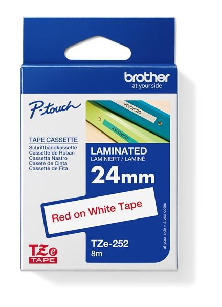 BROTHER TZE252 - kazeta TZ šířky 24mm, laminovaná TZE-252, bílá/červené písmo