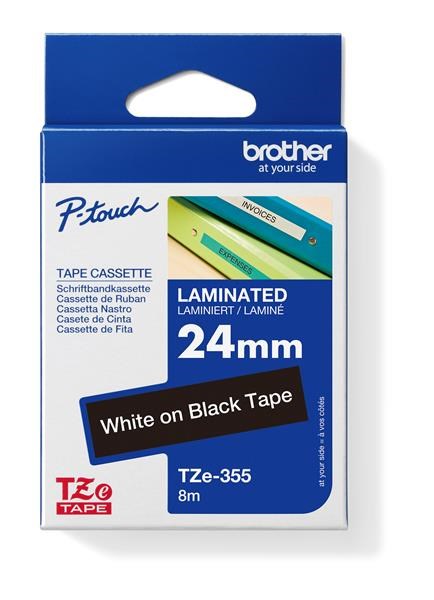 BROTHER TZE355 - kazeta TZ šířky 24mm, laminovaná TZE-355, černá/bílé písmo