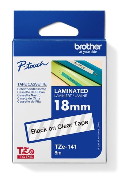 BROTHER TZE141 - kazeta TZ šířky 18mm, laminovaná TZE-141, průsvitná/černé písmo