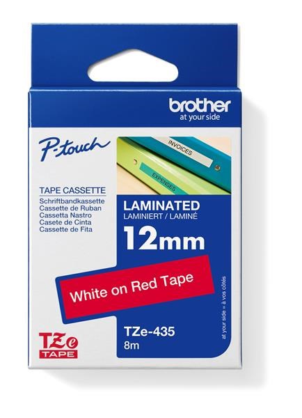 BROTHER TZE435 - kazeta TZ šířky 12mm, laminovaná TZE-435, červená/bílé písmo
