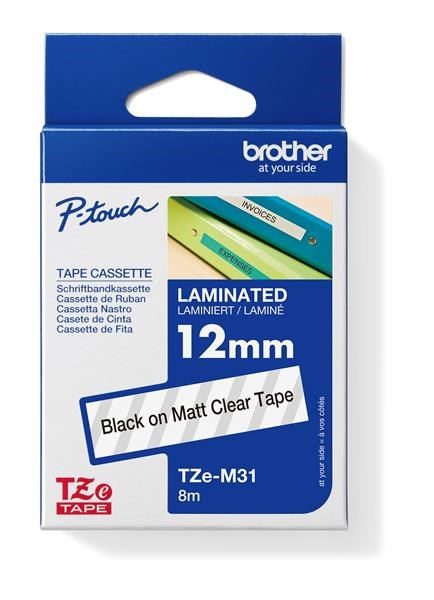 BROTHER TZEM31 - kazeta TZ šířky 12mm, laminovaná TZE-M31, průsvitná matná/černé písmo