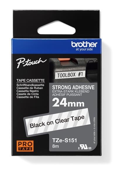 BROTHER TZES151 - kazeta TZ šířky 24mm, extrémně adhesivní lamino TZE-S151, průsvitná/černé písmo
