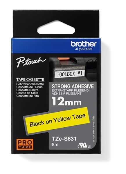 BROTHER TZES631 - kazeta TZ šířky 12mm, extrémně adhesivní lamino TZE-S631, žlutá/černé písmo
