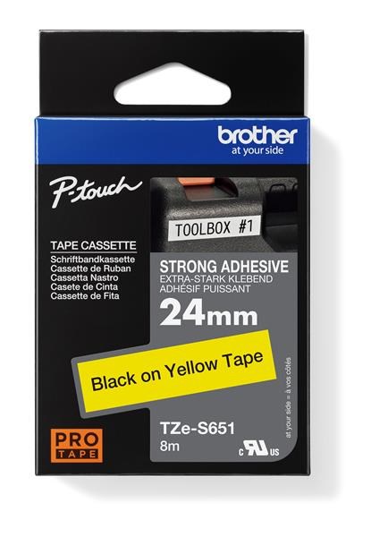 BROTHER TZES651 - kazeta TZ šířky 24mm, extrémně adhesivní lamino TZE-S651, žlutá/černé písmo