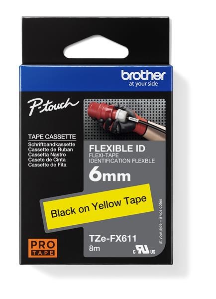 BROTHER TZEFX611 - kazeta TZ šířky 6mm, flexibilní lamino páskou TZE-FX611, žlutá/černé písmo