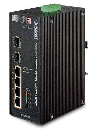 Planet IGS-624HPT, PoE switch 4x 1000Base-T, 2x SFP 100/1000Base-X, 802.3at 120W, DIN,IP30, -40 až +75st.C