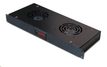 19" ventilační jednotka XtendLan, 2 ventilátory, LCD display, termostat, hloubka 200mm, černá