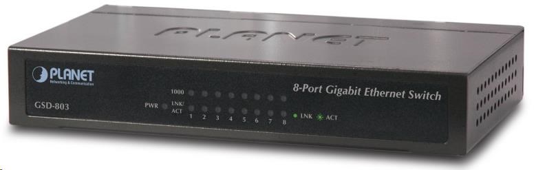 Planet switch GSD-803 10/100/1000 (8X1000BASE-T), EUP, 802.3AZ, kov