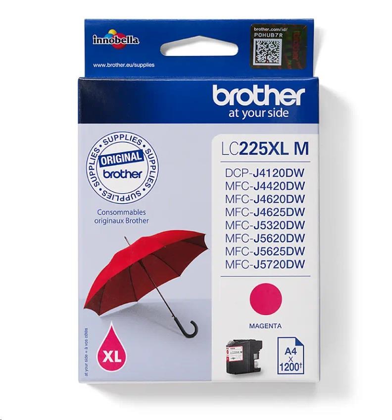 BROTHER INK LC-225XLM purpurový inkoust (až 1200 stran A4 dle ISO 24711)