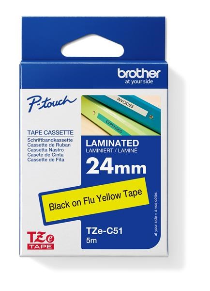 BROTHER TZEC51 - kazeta TZ šířky 24mm, laminovaná TZE-C51, signální žlutá/černé písmo