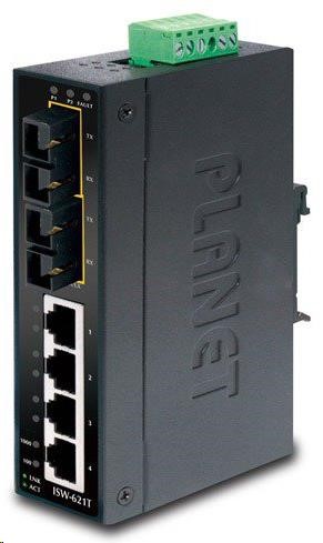 Planet switch ISW-621TS15, průmysl.verze 4x10/100+2x100BaseFX (SC) SM 15km, DIN, IP30, -40 až 75°C, 12-48V