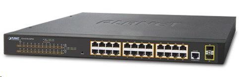 Planet GS-4210-24P2S PoE+ switch 24x 10/100/1000Base-T, 802.3at do 300W, VLAN, SNMP/WEB