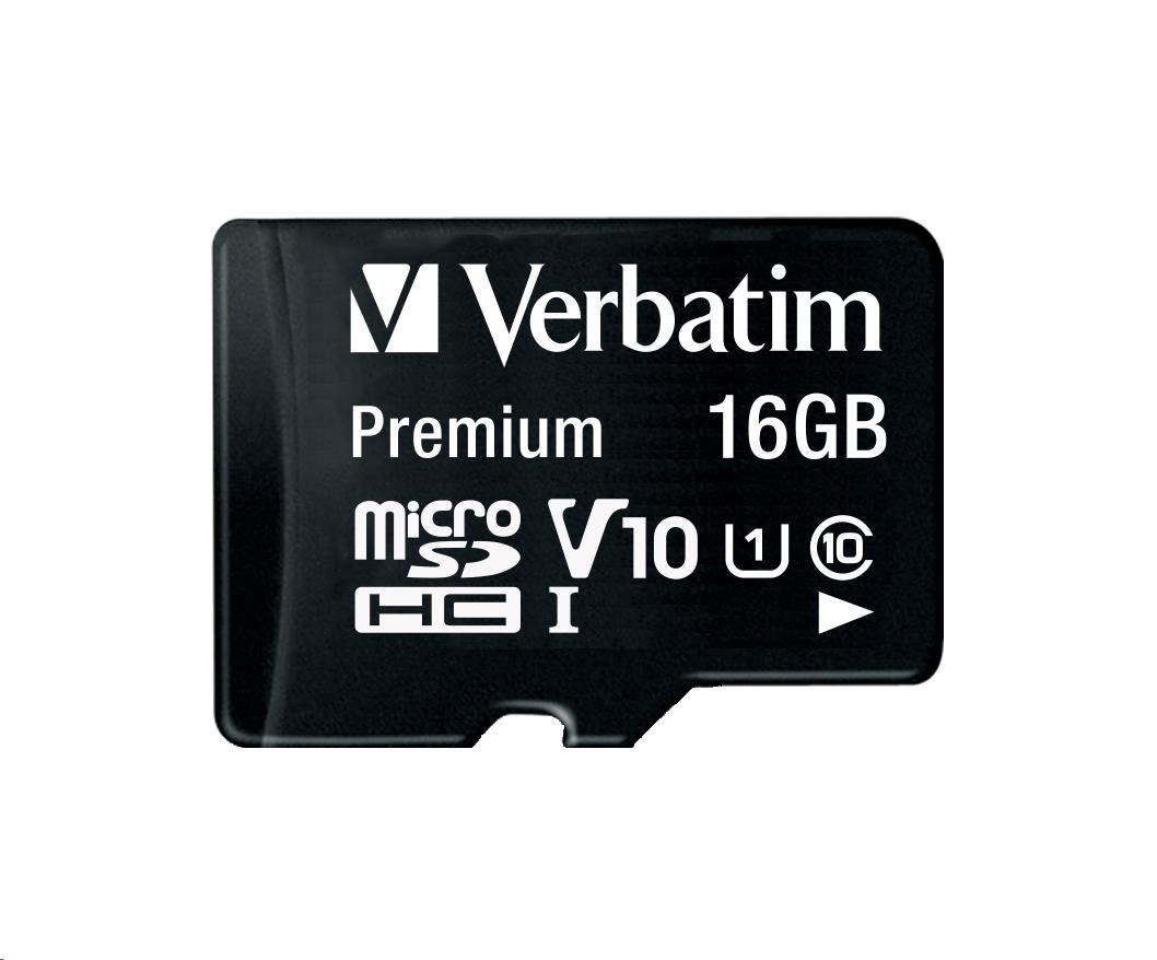 VERBATIM MicroSDHC karta 16GB Premium, U1 + SD adaptér