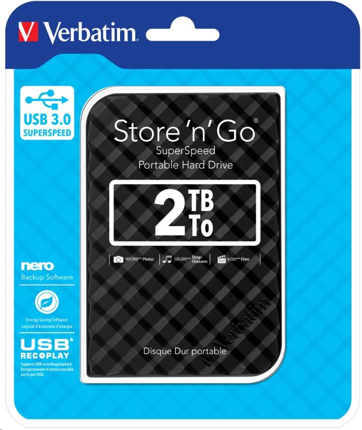 VERBATIM HDD 2.5"  2TB Store 'n' Go Portable Hard Drive USB 3.0, Black GEN II