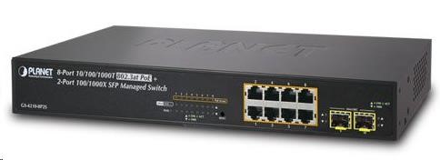 Planet GS-4210-8P2S PoE+ switch 8x 10/100/1000Base-T, 2x SFP, 802.3at do 120W, VLAN, SNMP/WEB