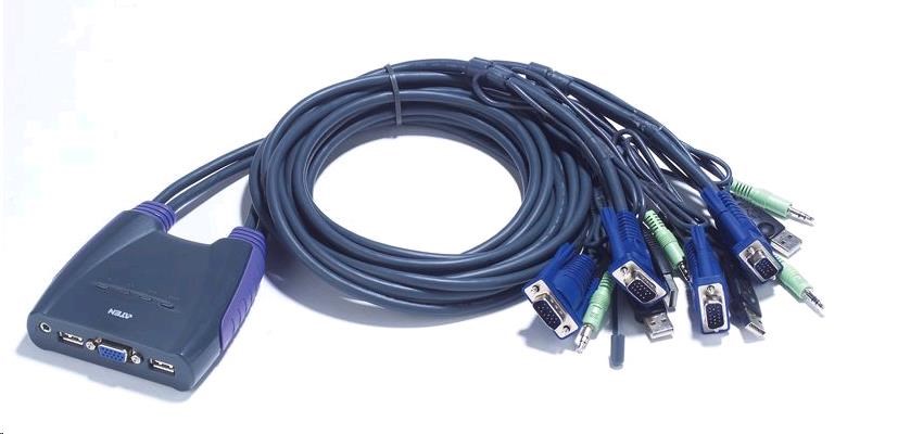 ATEN přepínač KVM 4-port VGA KVMP USB2.0, mini, audio, 1,8m kabely