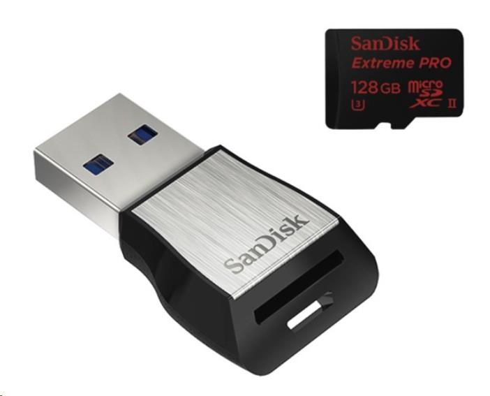 Sandisk MIcroSDXC karta 128GB Extreme PRO (275MB/s, Class 10 UHS-II U3) + USB 3.0 čtečka
