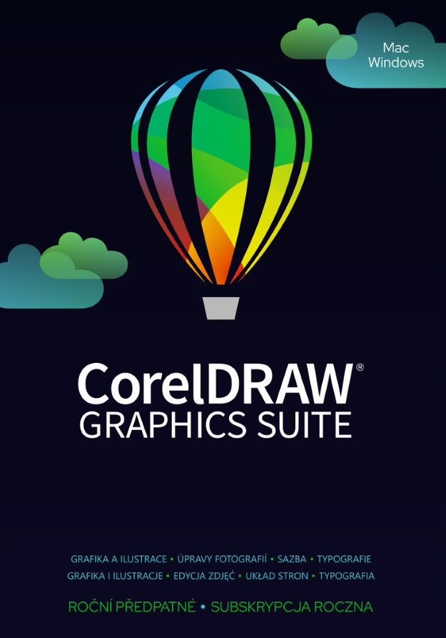 CorelDRAW Graphics Suite 365 dní obnovení pronájmu licence (5-50) EN/DE/FR/BR/ES/IT/NL/CZ/PL