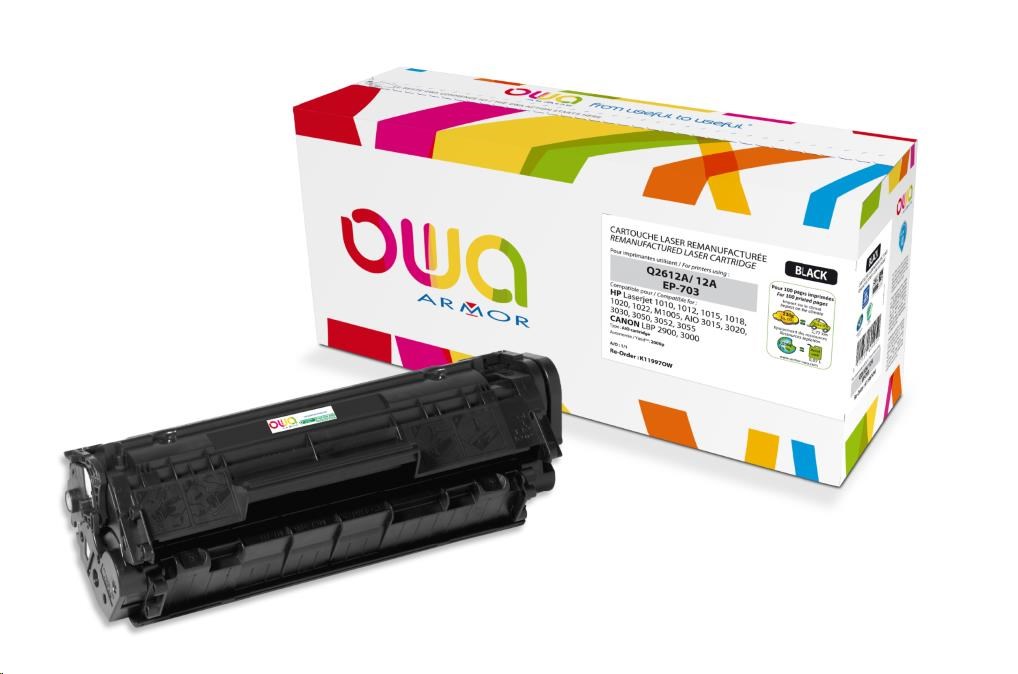 OWA Armor toner pro HP Laserjet 1010, 1012, 1015, 1020, 1022, M1005, AIO 3015, , 2000 Stran, Q2612A, černá/black