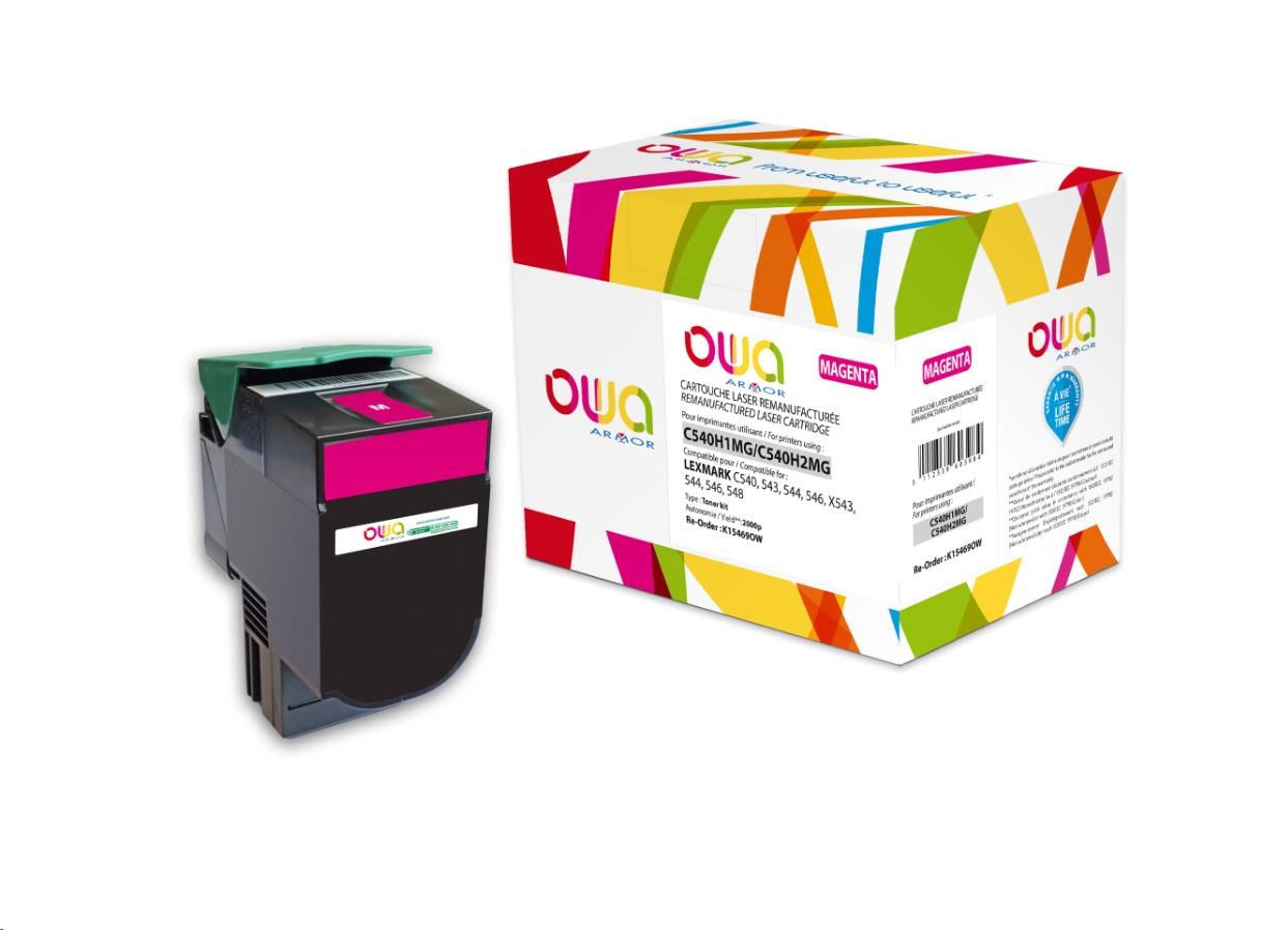 OWA Armor toner pro LEXMARK C540, 543, 544, 546, X543, X544, X546, X548, 2000 Stran, C540H1MG, červená/magenta