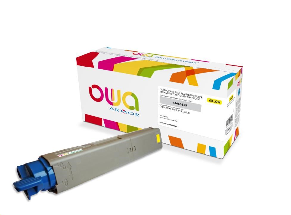 OWA Armor toner pro OKI C3300, C3400, C3450, C3600, 2500 Stran, 43459329, žlutá/yellow