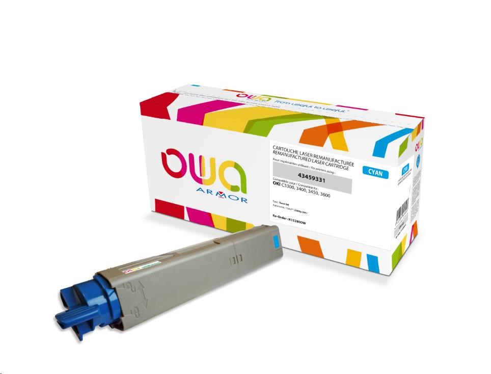 OWA Armor toner pro OKI C3300, C3400, C3450, C3600, 2500 Stran, 43459331, modrá/cyan