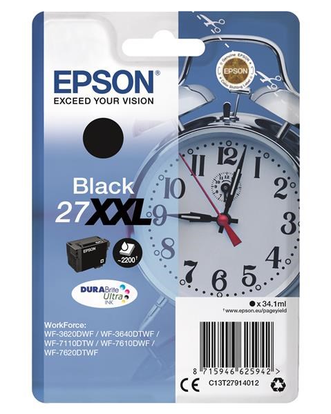 EPSON ink čer Singlepack "Budík" Black 27XXL DURABrite Ultra Ink
