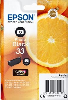 EPSON ink čer Singlepack "Pomeranč" Photo Black 33 Claria Premium Ink