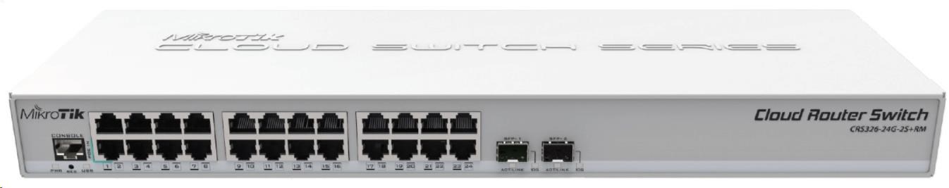 MikroTik Cloud Router Switch CRS326-24G-2S+RM, 800MHz CPU,512MB RAM, 24xLAN, 2xSFP+ slot, vč. L5