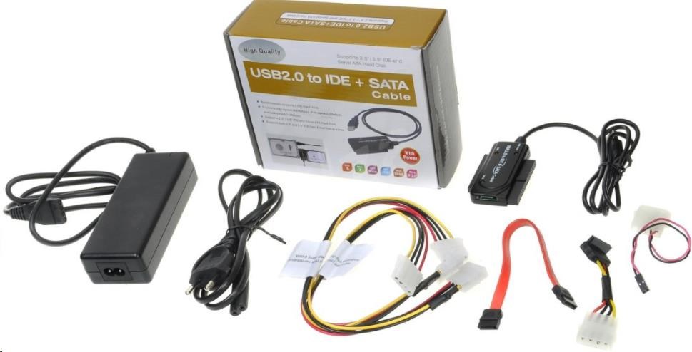 PREMIUMCORD USB 2.0 - IDE + SATA adapter s kabelem a přídavným zdrojem