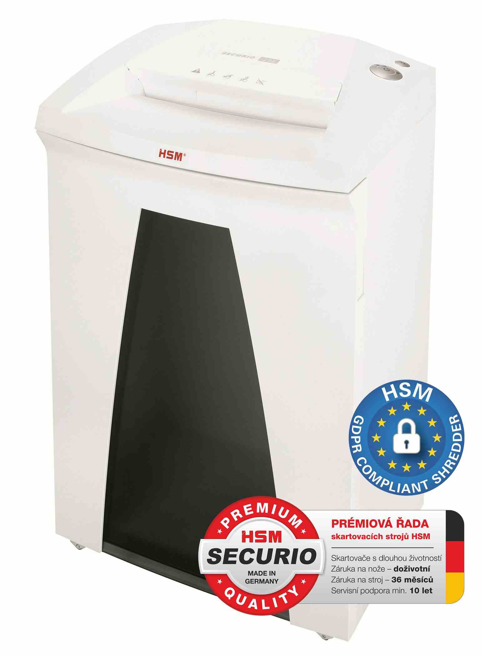 HSM skartovač Securio B32 (řez: Kombinovaný 4,5x30mm | vstup: 310mm | DIN: P-4 (3) | papír, sponky, plast. karty, CD)
