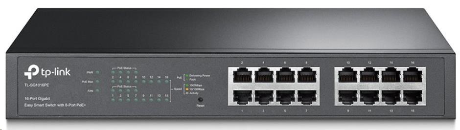 TP-Link Easy Smart switch TL-SG1016PE (16xGbE,8xPoE+,150W,fanless)