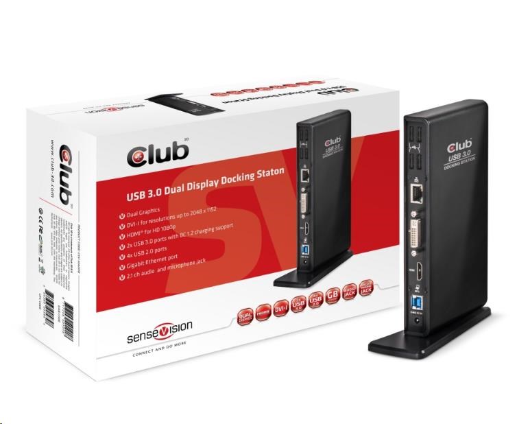 Club3D Dokovací stanice USB-A 12v1,1xDP, 6xUSB, 1xRJ45,1x 3.5mm, černá