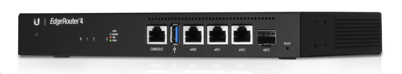 UBNT EdgeMAX EdgeRouter 4 [1GHz quad-core CPU, 1GB RAM, EdgeOS, 3 gigabitové porty + 1xSFP slot, fanless]
