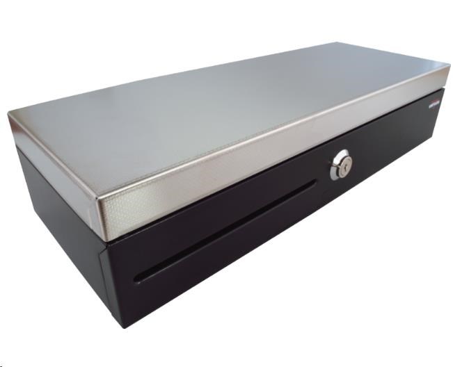 Virtuos pokladní zásuvka flip-top FT-460C2 - s kabelem, se zamykacím krytem, NEREZ víko, černá